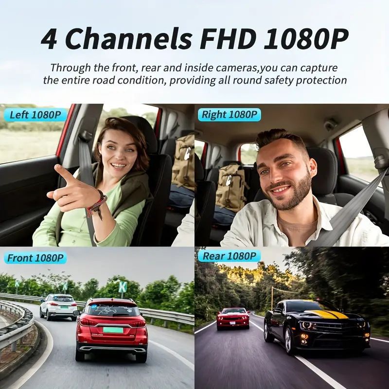4 Channel Car Dash Cam FHD 1080P Front Left Right Rear Night Vision